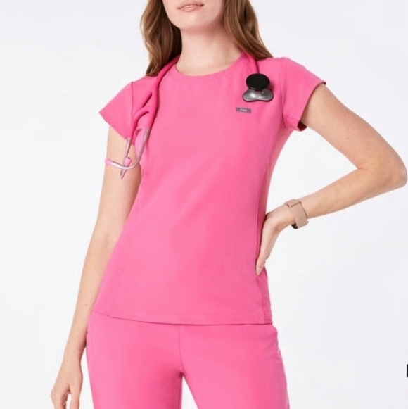 Rare Figs Bretten Slim Crewneck scrub Top F'ing Pink Limited Medium - Picture 2 of 13